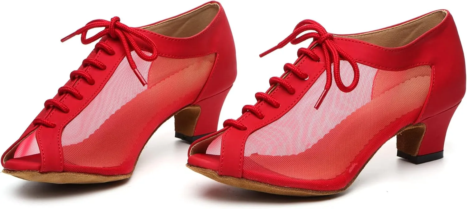 Minishion Womens Low Heel Dancing Shoes Mesh Comfortable Practice Dance Shoes L504