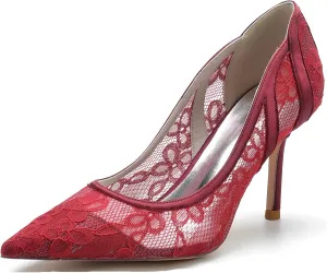 Minishion Womens Wedding Dress Shoes Lace Slip-on Evening Formal Pumps BR004