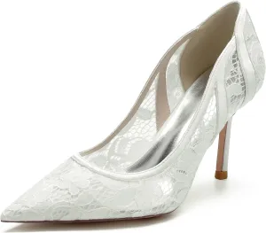 Minishion Womens Wedding Dress Shoes Lace Slip-on Evening Formal Pumps BR004