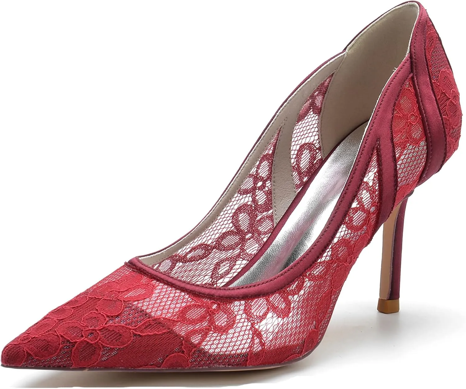 Minishion Womens Wedding Dress Shoes Lace Slip-on Evening Formal Pumps BR004