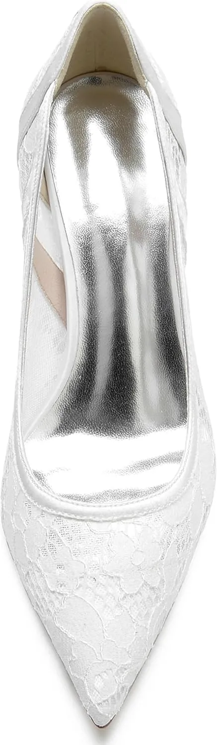 Minishion Womens Wedding Dress Shoes Lace Slip-on Evening Formal Pumps BR004