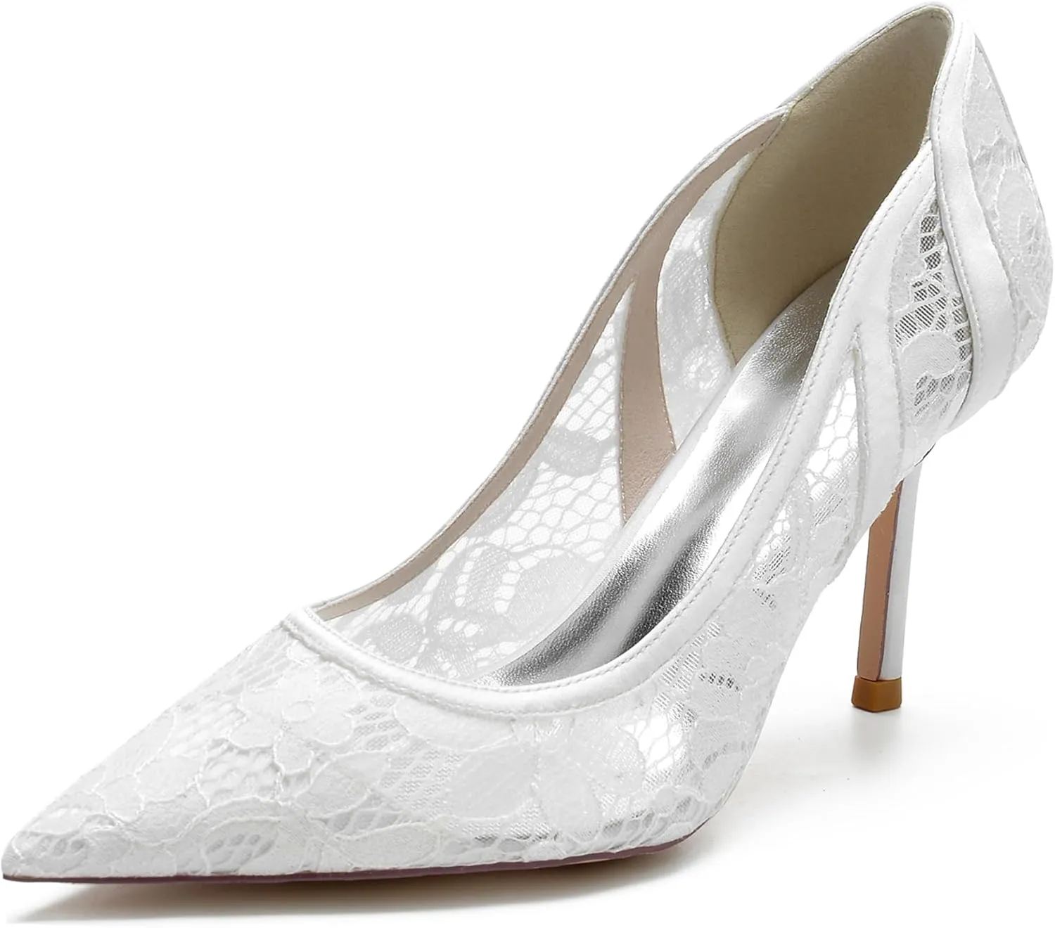 Minishion Womens Wedding Dress Shoes Lace Slip-on Evening Formal Pumps BR004