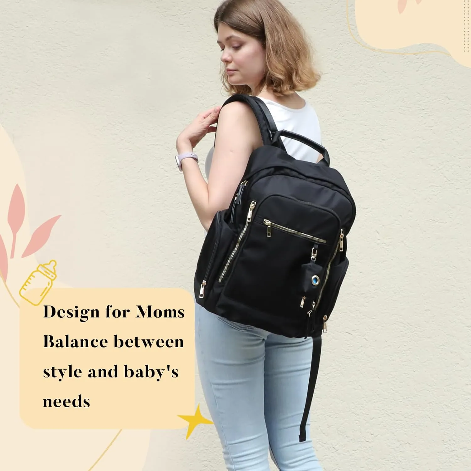 Miss Fong Diaper Backpack - Mommy & Dad Diaper Bag with Dispenser, 16 Pockets, Large Capacity, Travel & Baby Shower Gifts - Black