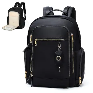 Miss Fong Diaper Backpack - Mommy & Dad Diaper Bag with Dispenser, 16 Pockets, Large Capacity, Travel & Baby Shower Gifts - Black