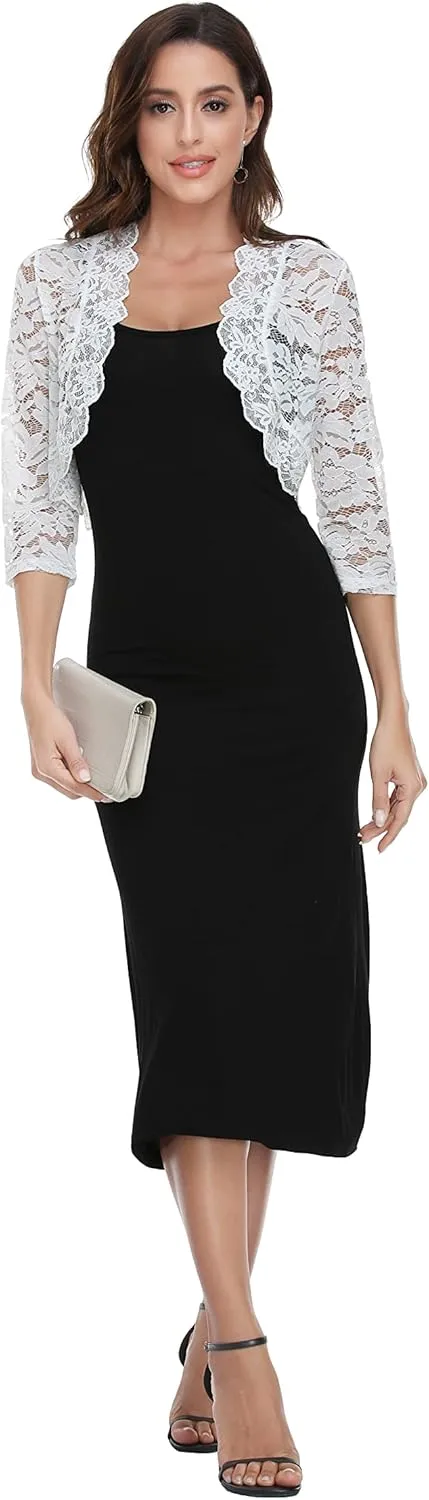 MISS MOLY Women's 3/4 Sleeve Sheer Floral Lace Bolero Shrug Top Cardigan