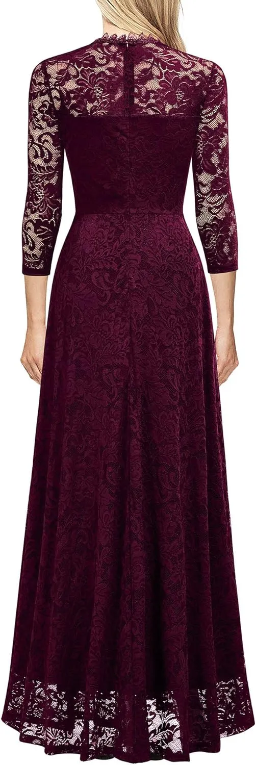 MISSMAY Women's Formal Floral Lace 2/3 Sleeves Bridesmaid Party Maxi Dress