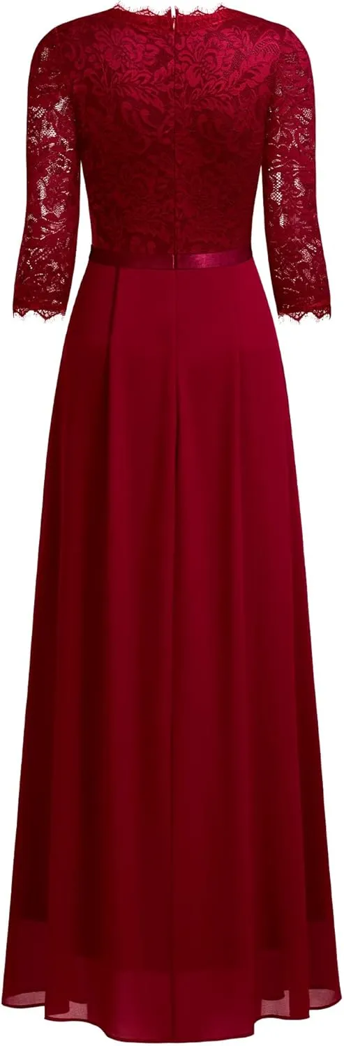 MISSMAY Women's Formal Floral Lace 2/3 Sleeves Long Evening Party Maxi Dress
