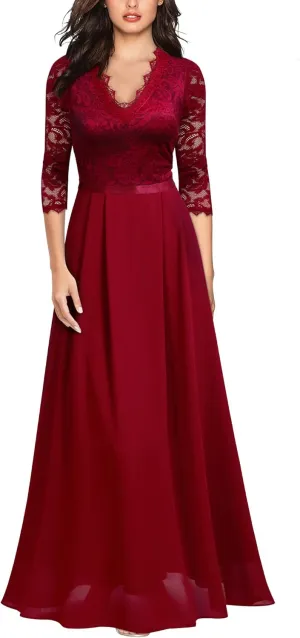 MISSMAY Women's Formal Floral Lace 2/3 Sleeves Long Evening Party Maxi Dress