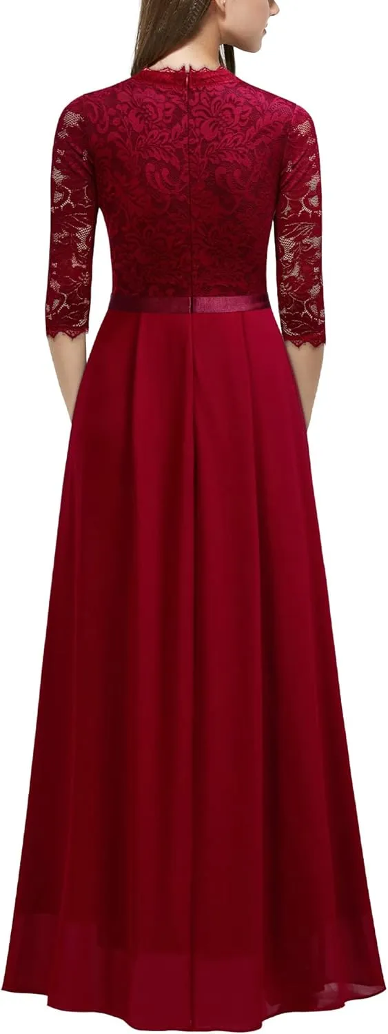 MISSMAY Women's Formal Floral Lace 2/3 Sleeves Long Evening Party Maxi Dress