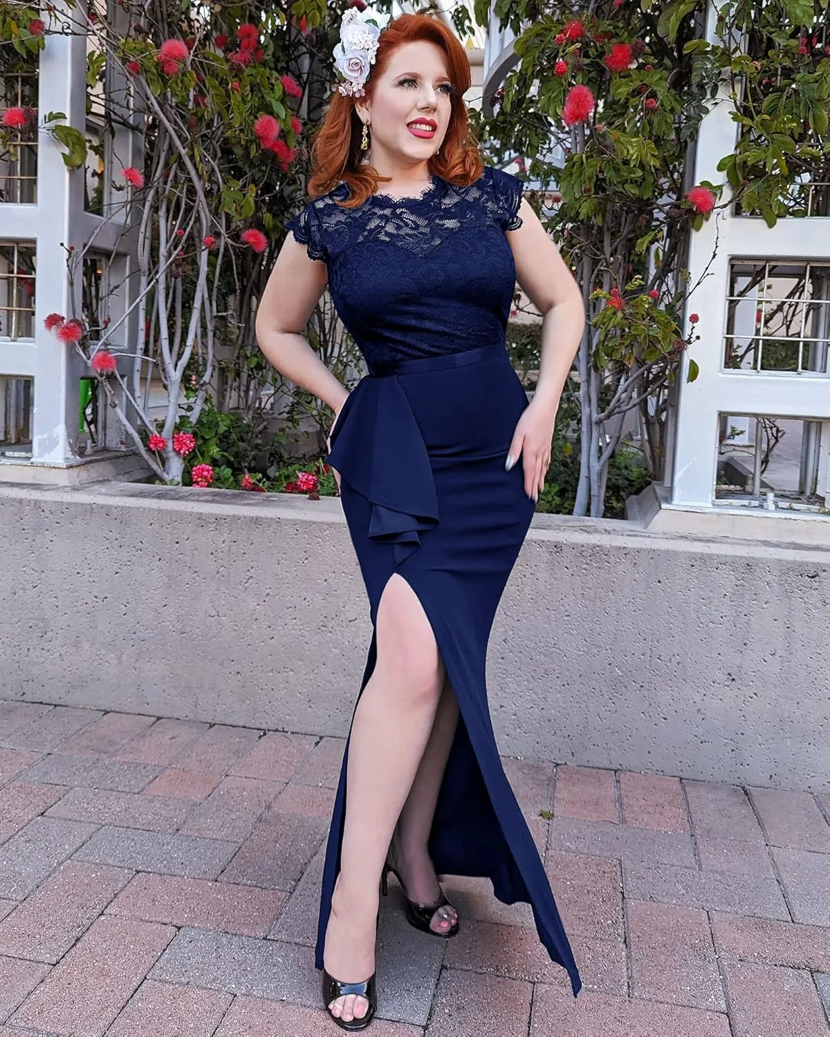 MISSMAY Women's Retro Floral Lace Sleeveless Formal Wedding Long Dress