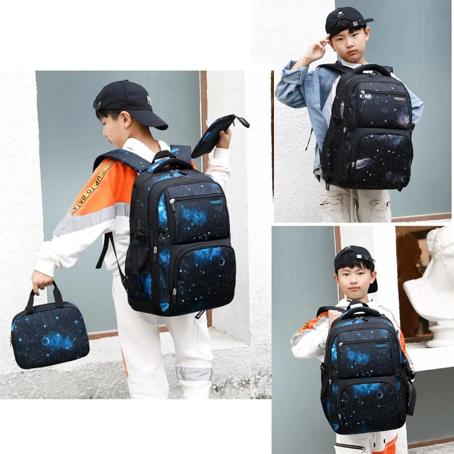MITOWERMI Boys Backpacks for Primary Junior School Kids Backpack with Lunch Box Galaxy Space Bookbags for Boys Girls