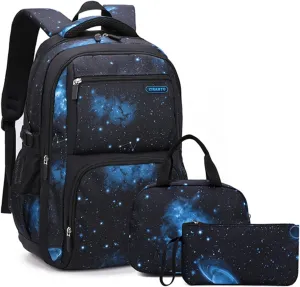 MITOWERMI Boys Backpacks for Primary Junior School Kids Backpack with Lunch Box Galaxy Space Bookbags for Boys Girls