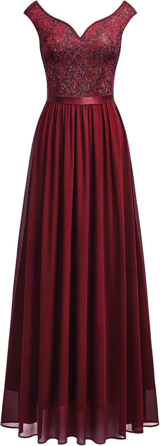 Miusol Women's Classy Deep V Neck Formal Evening Party Maxi Dress