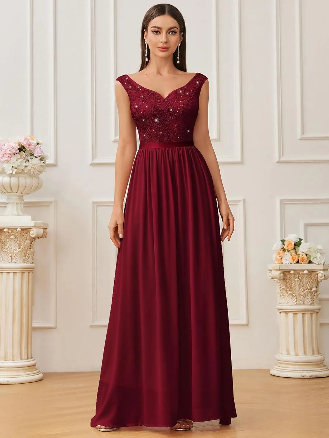 Miusol Women's Classy Deep V Neck Formal Evening Party Maxi Dress