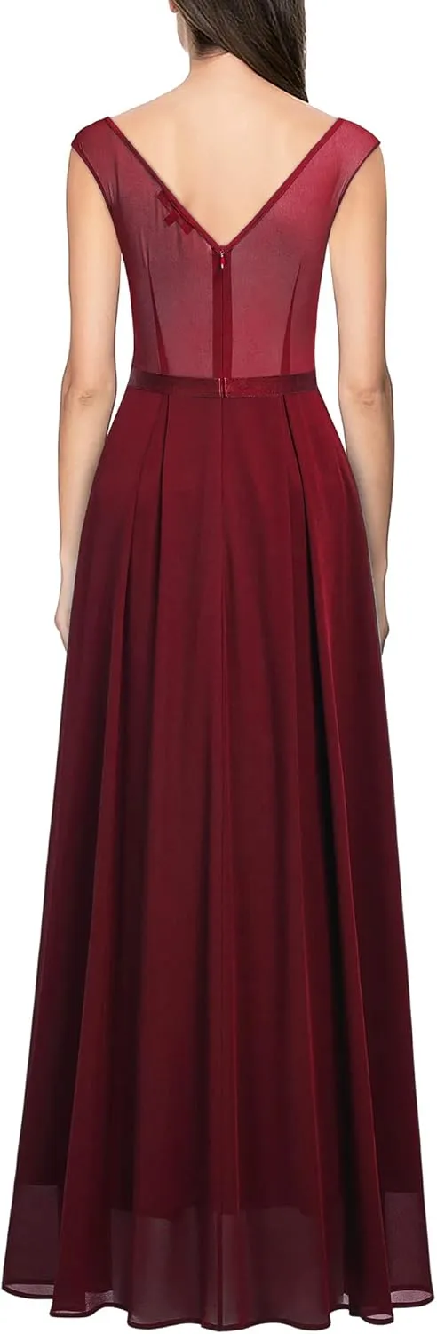 Miusol Women's Classy Deep V Neck Formal Evening Party Maxi Dress