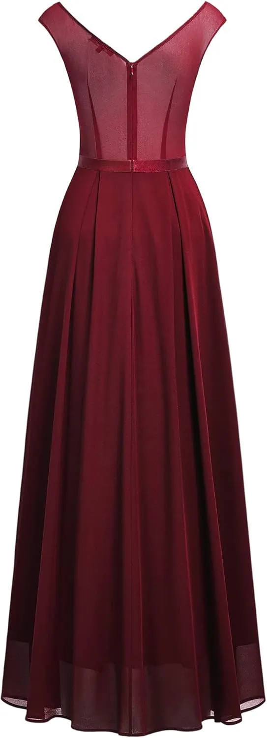Miusol Women's Classy Deep V Neck Formal Evening Party Maxi Dress