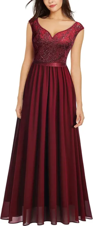 Miusol Women's Classy Deep V Neck Formal Evening Party Maxi Dress