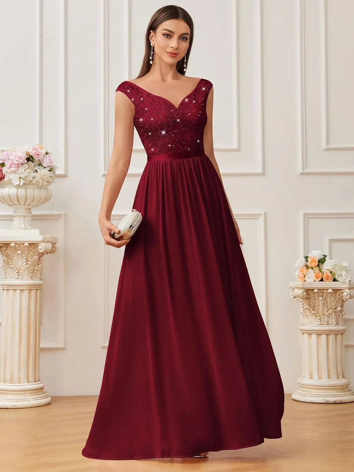 Miusol Women's Classy Deep V Neck Formal Evening Party Maxi Dress