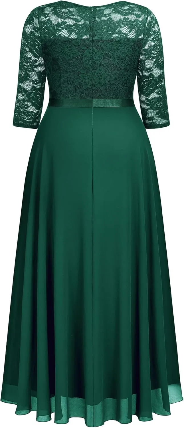 Miusol Women's Formal Floral Lace V Neck Plus Size Bridesmaid Party Maxi Dress