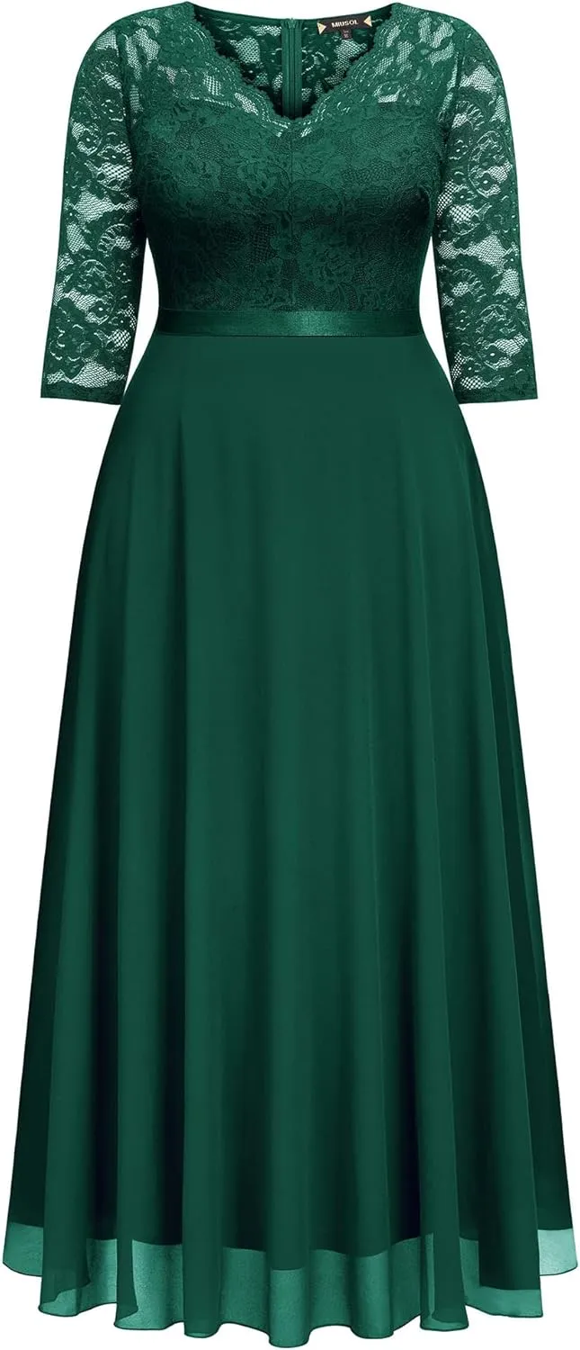 Miusol Women's Formal Floral Lace V Neck Plus Size Bridesmaid Party Maxi Dress