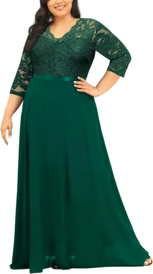 Miusol Women's Formal Floral Lace V Neck Plus Size Bridesmaid Party Maxi Dress