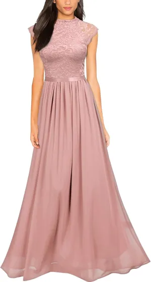 Miusol Women's Formal Sleeveless Floral Lace Bridesmaid Party Maxi Dress
