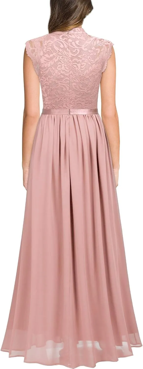 Miusol Women's Formal Sleeveless Floral Lace Bridesmaid Party Maxi Dress