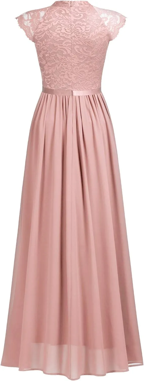 Miusol Women's Formal Sleeveless Floral Lace Bridesmaid Party Maxi Dress