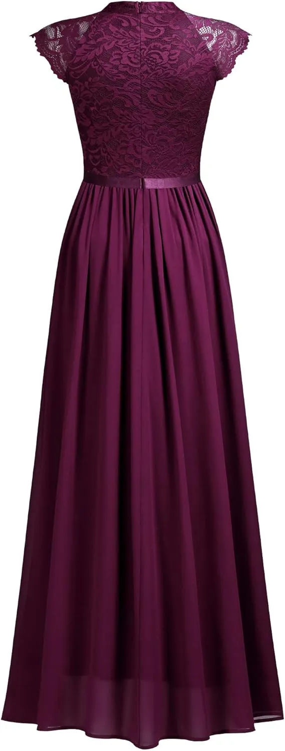 Miusol Women's Formal Sleeveless Floral Lace Bridesmaid Party Maxi Dress