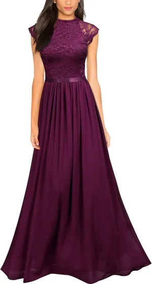 Miusol Women's Formal Sleeveless Floral Lace Bridesmaid Party Maxi Dress