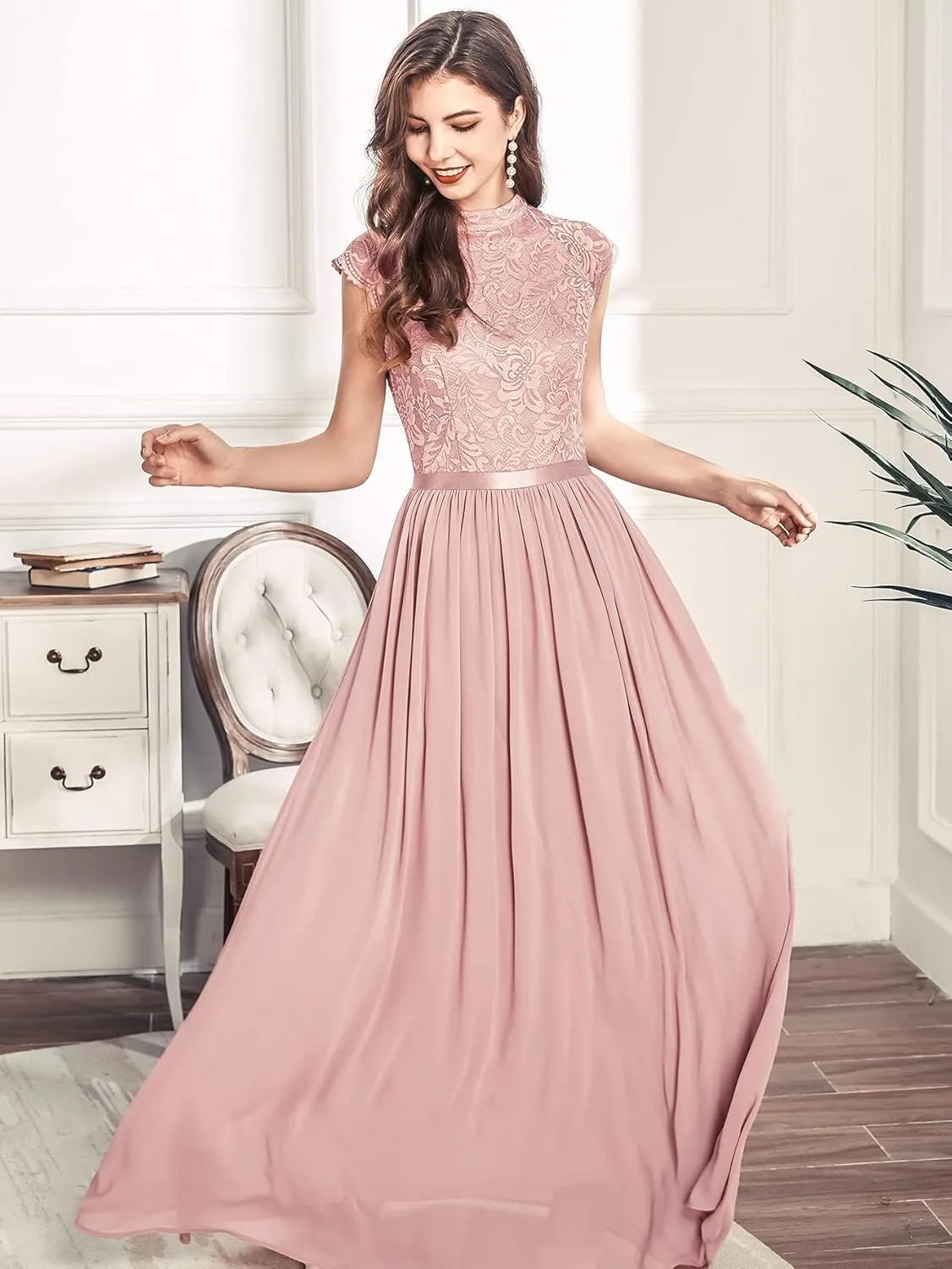 Miusol Women's Formal Sleeveless Floral Lace Bridesmaid Party Maxi Dress