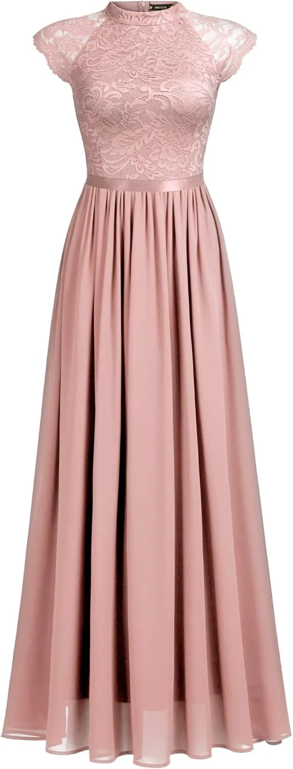 Miusol Women's Formal Sleeveless Floral Lace Bridesmaid Party Maxi Dress
