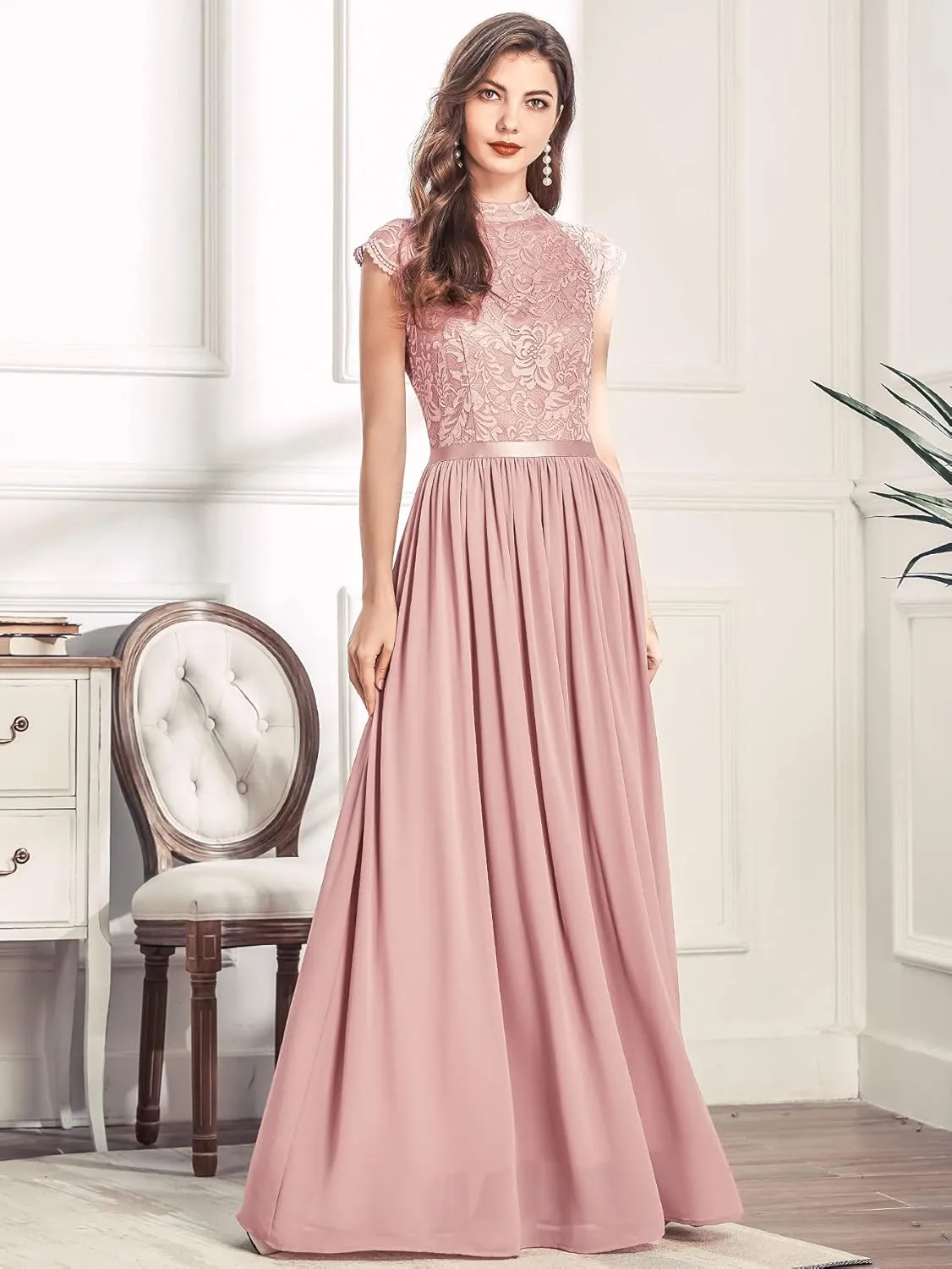 Miusol Women's Formal Sleeveless Floral Lace Bridesmaid Party Maxi Dress