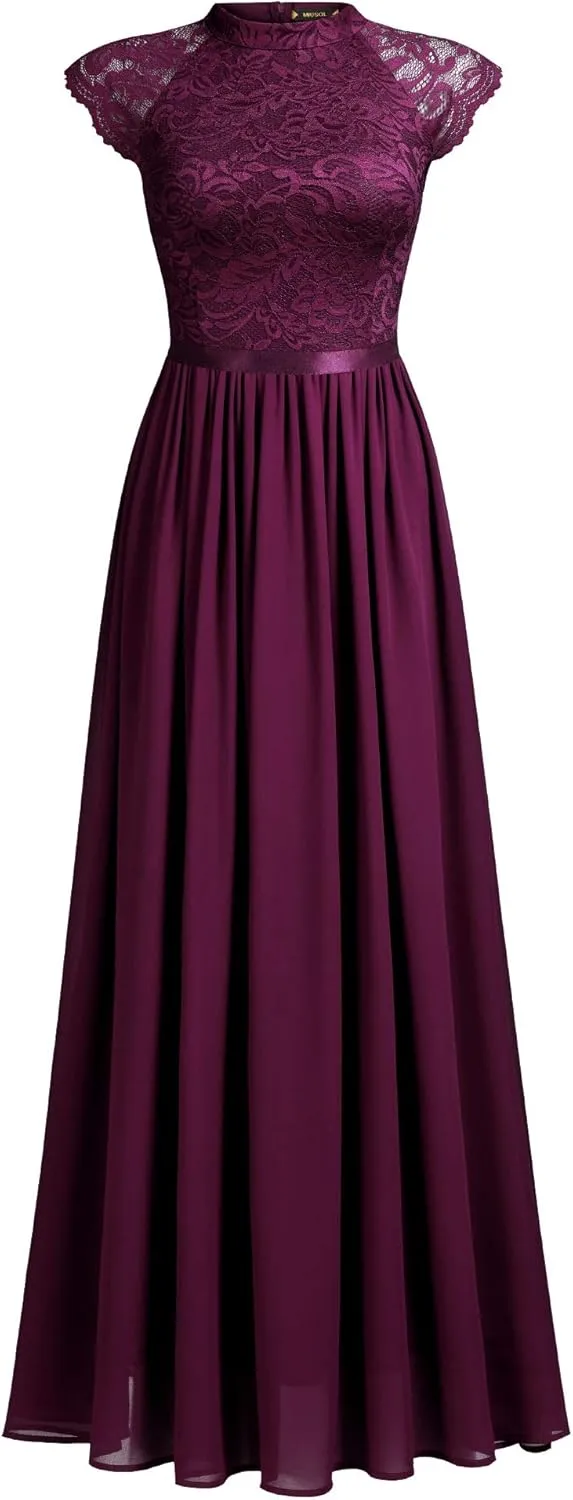 Miusol Women's Formal Sleeveless Floral Lace Bridesmaid Party Maxi Dress