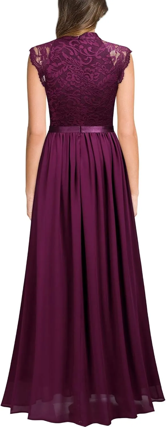 Miusol Women's Formal Sleeveless Floral Lace Bridesmaid Party Maxi Dress