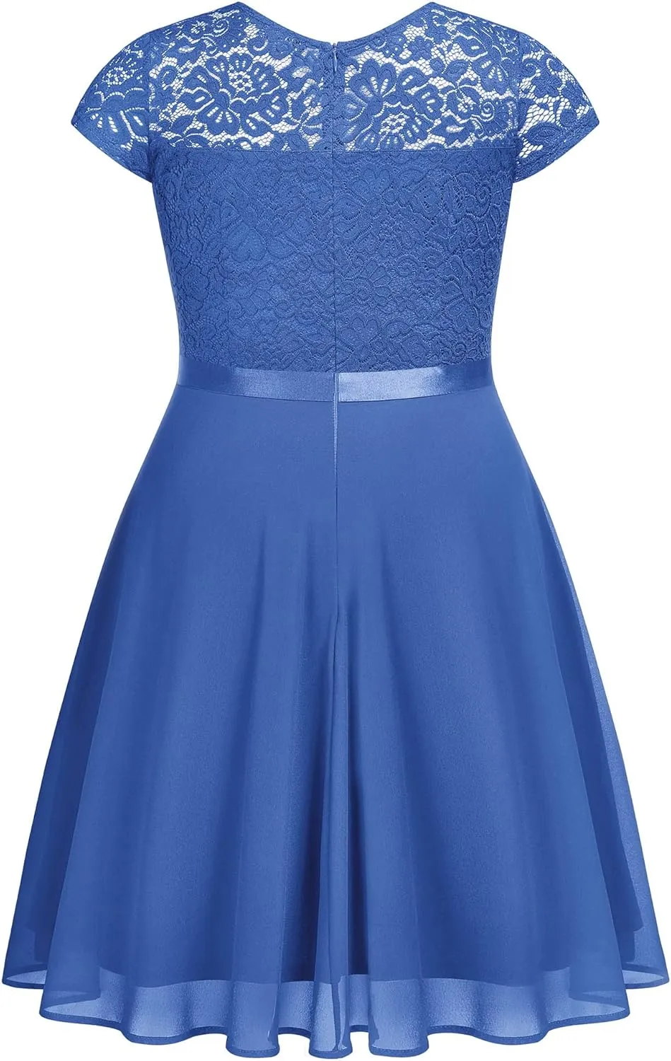 Miusol Women's Plus Size Ruffle Floral Lace Contrast Chiffon Formal Bridesmaid Party A-Line Cocktail Dress