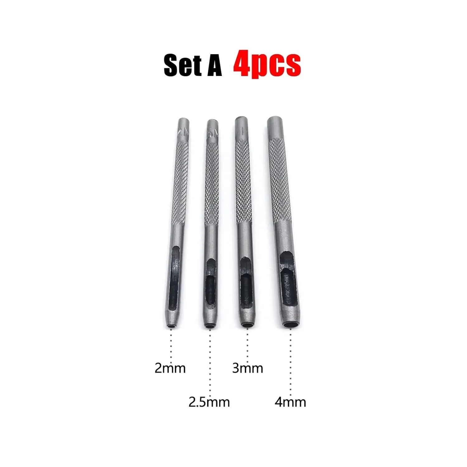 Mix Size Set Kit Steel Round Hole Punch Tool Hollow Cutter for Gasket Rubber Leather Craft Belt Bag Clothing(Set A 4pcs)