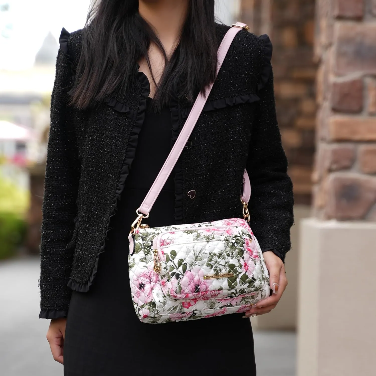 MKF Collection Floral Crossbody for Women, Shoulder Bag Cotton material Daily Crossover Handbag Purse By Mia K