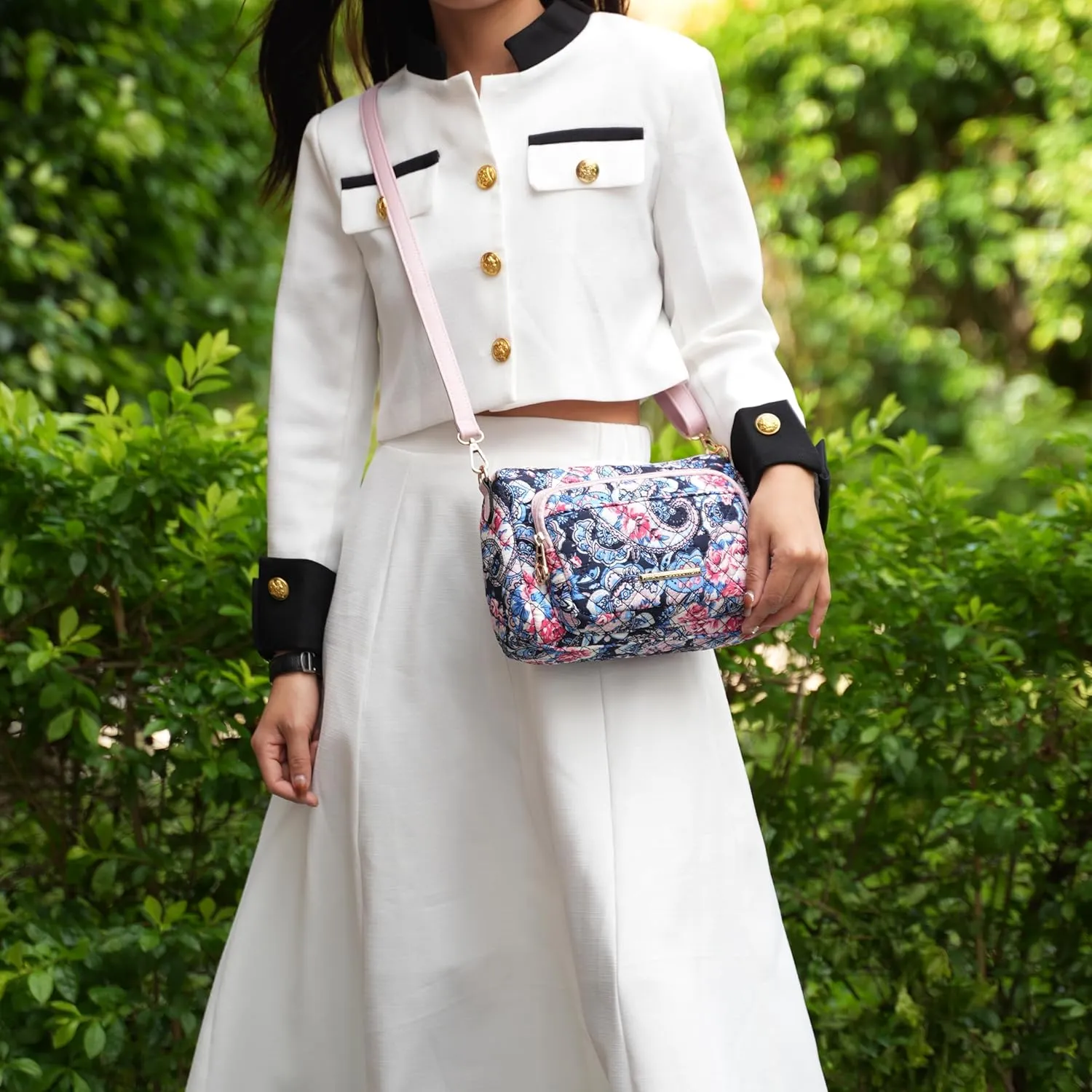 MKF Collection Floral Crossbody for Women, Shoulder Bag Cotton material Daily Crossover Handbag Purse By Mia K