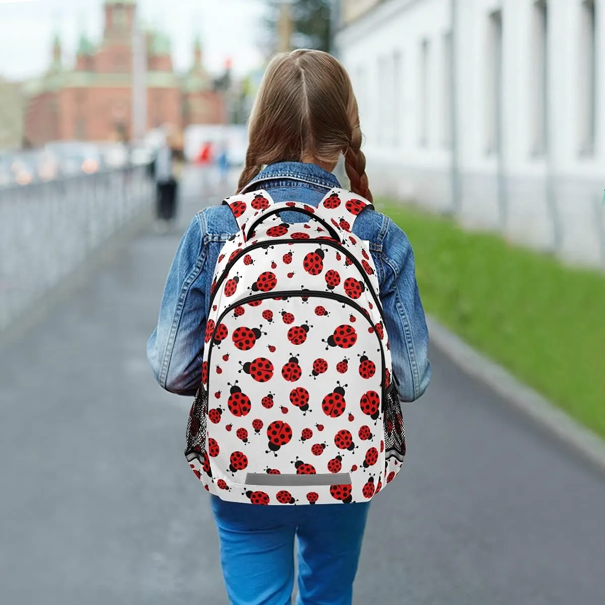 MNSRUU School Backpack with Chest Strap, Cute Red Ladybug Laptop Backpack, Travel Hiking Backpack for Boys Girls, Rucksack, Knapsack One Size