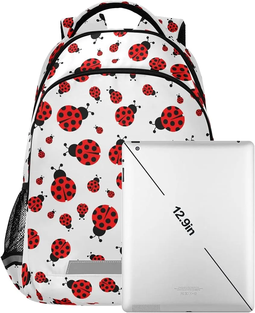 MNSRUU School Backpack with Chest Strap, Cute Red Ladybug Laptop Backpack, Travel Hiking Backpack for Boys Girls, Rucksack, Knapsack One Size