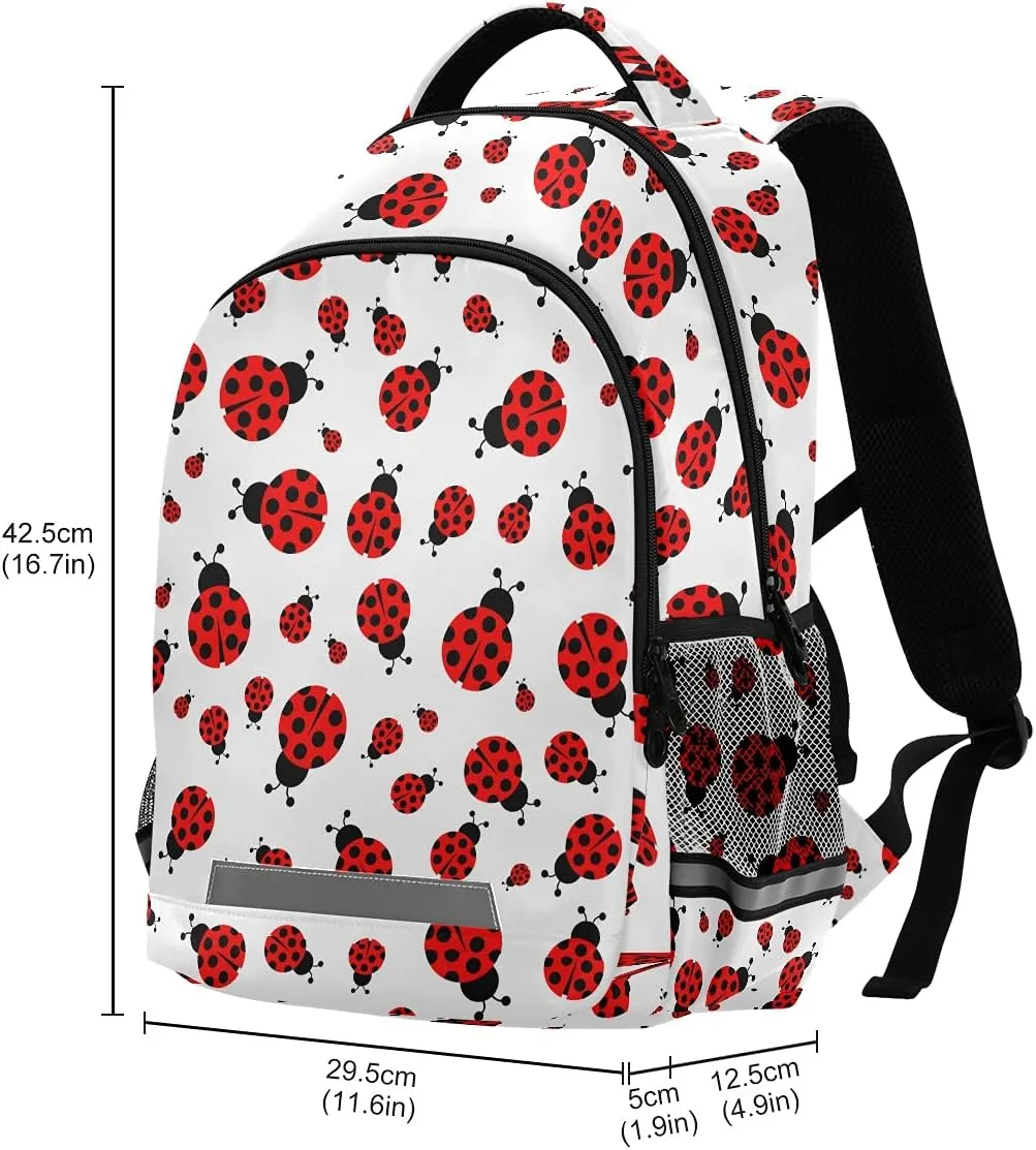 MNSRUU School Backpack with Chest Strap, Cute Red Ladybug Laptop Backpack, Travel Hiking Backpack for Boys Girls, Rucksack, Knapsack One Size