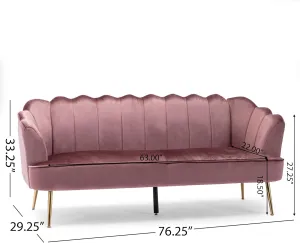 Modern Glam 3-Seater Sofa for Comfort and Style, Velvet, Blush Color