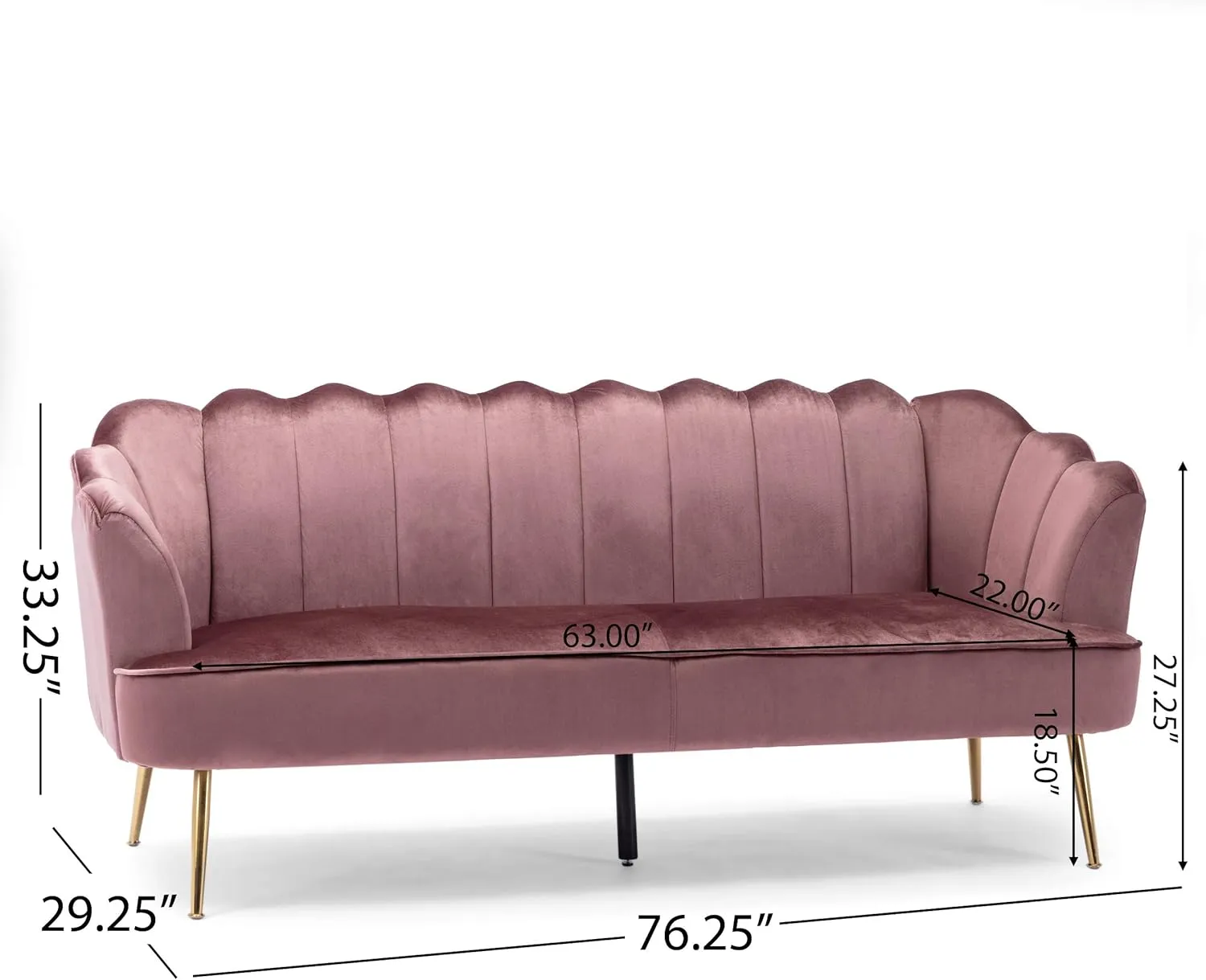Modern Glam 3-Seater Sofa for Comfort and Style, Velvet, Blush Color