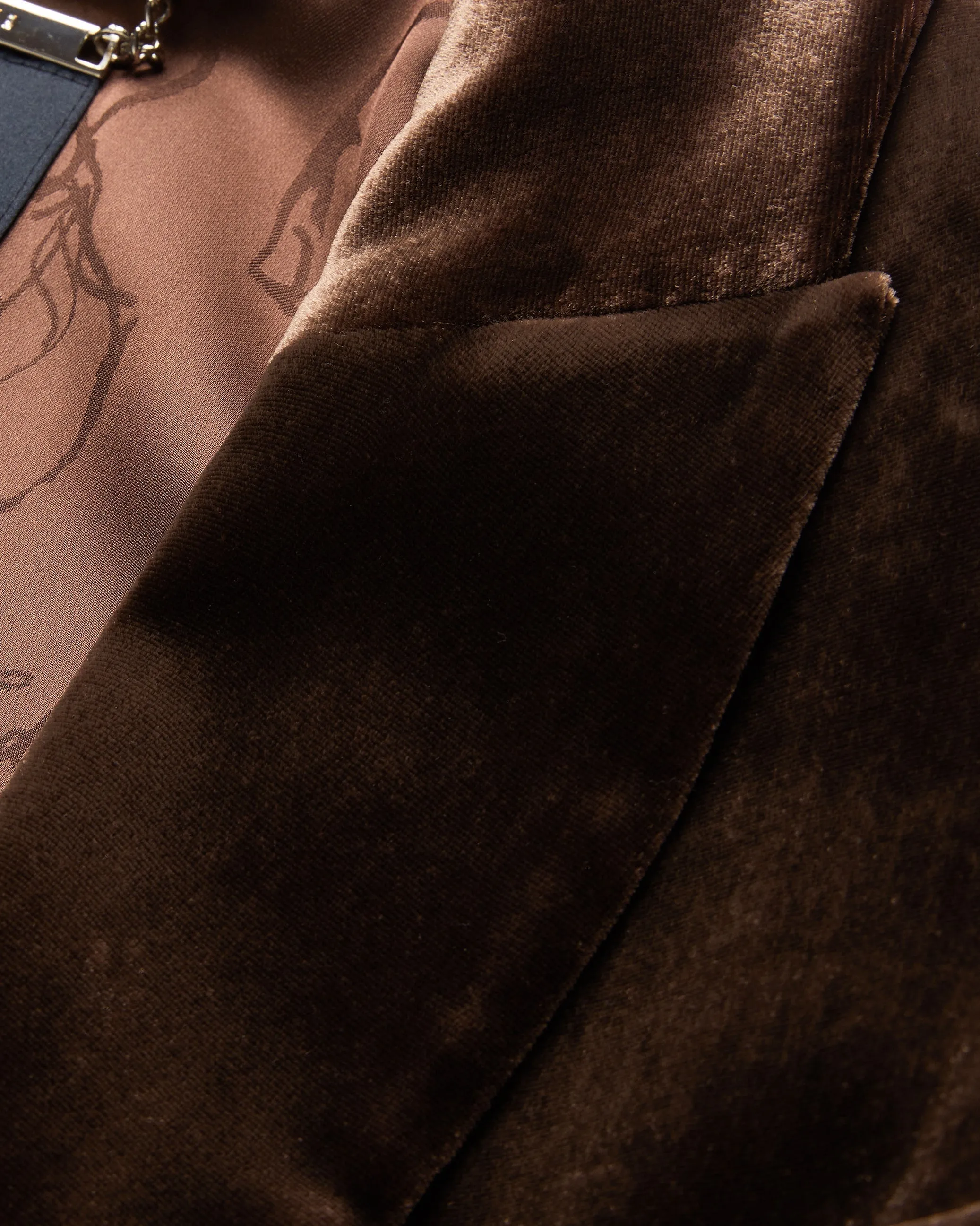 Momiji Single Breasted Silk Velvet Belted Blazer Brown