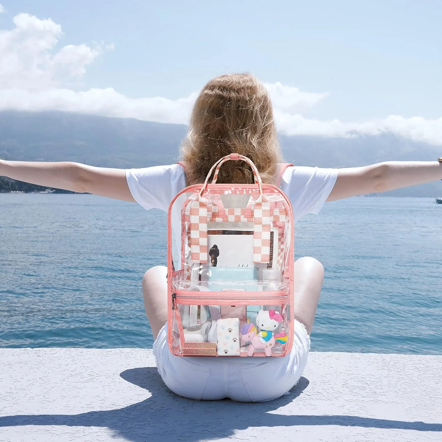 mommore Clear Backpack Heavy Duty Transparent backpacks with Widened Handle Thick PVC See-Through Bookbags for School, Work