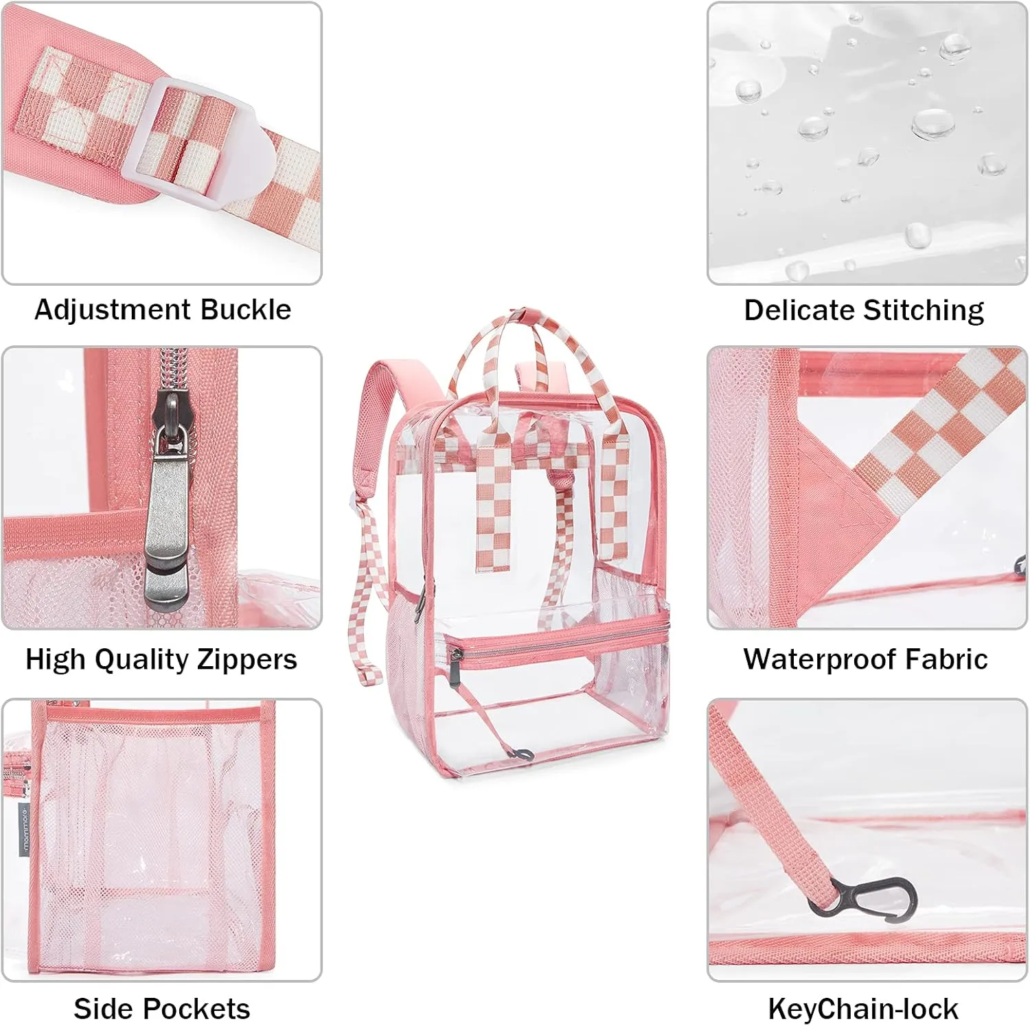 mommore Clear Backpack Heavy Duty Transparent backpacks with Widened Handle Thick PVC See-Through Bookbags for School, Work