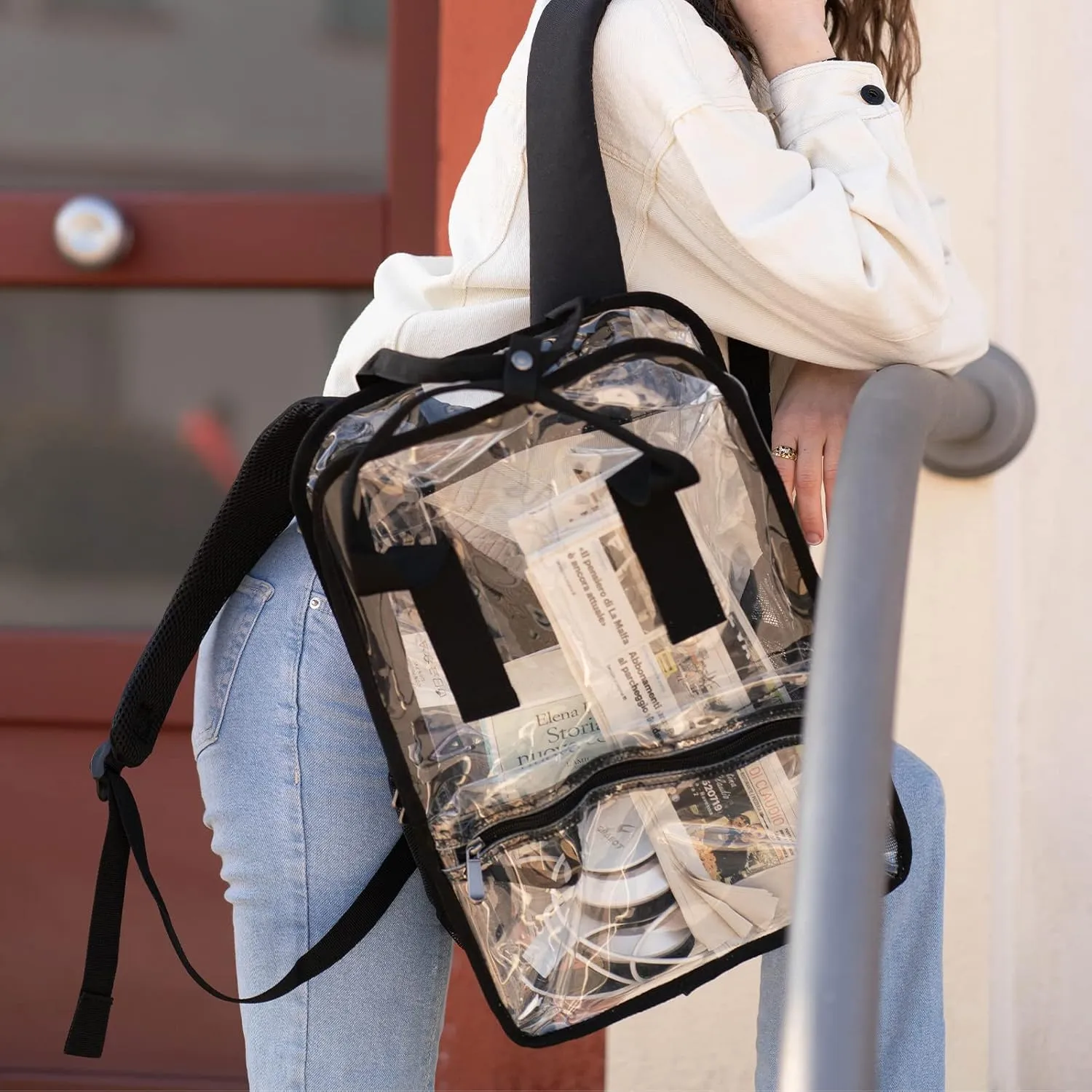mommore Clear Backpack Heavy Duty Transparent backpacks with Widened Handle Thick PVC See-Through Bookbags for School, Work