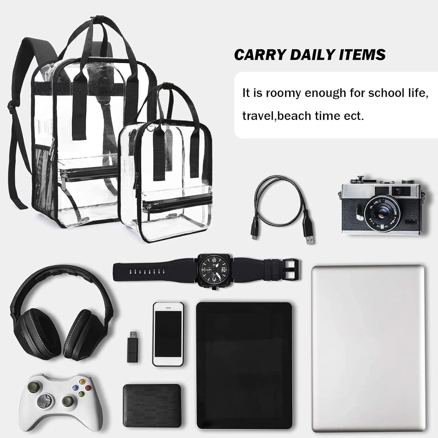 mommore Clear Backpack Heavy Duty Transparent backpacks with Widened Handle Thick PVC See-Through Bookbags for School, Work