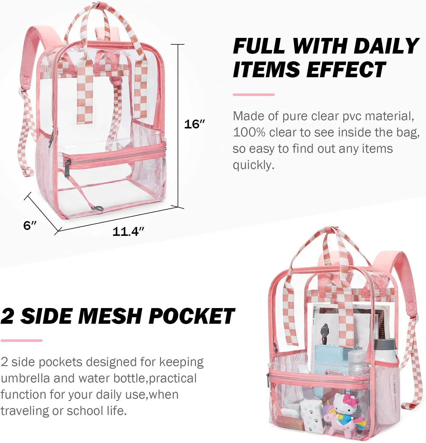 mommore Clear Backpack Heavy Duty Transparent backpacks with Widened Handle Thick PVC See-Through Bookbags for School, Work